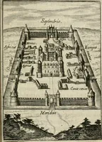 An illustration from Michaelis Majeri Viatorivm, hoc est, De montibvs planetarvm septem seu metallorum : tractatvs tam utilis, quàm perspicuus, quo, ut indice mercuriali in trivijs, vel Ariadnêo filo in labyrintho, seu cynosurâ in oceano chymicorum errorum immenso, quilibet rationalis, veritatis amans, ad illum, qui in montibus sese abdidit De Rubea-petra Alexicacum, omnibus medicis desideratum, investigandum, uti poterit (1651)