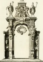 An illustration from Milano sempre grande : nel procurare la promozione de' suoi figli alla dignità di padre e di pastore, nell' ergere pomposo apparato a riceverli, nel mantenere vn filiale ossequio dopo riceuuti : circonstanze descritte nell' elezione, e nel solenne ingresso fatto in Milano dall' eminentissimo signor cardinale Federico Caccia suo arciuescouo, il giorno 11. di decembre 1696 (1697)