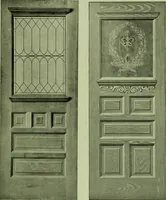 An illustration from Millwork catalogue : makers of the original patent dowelled doors, sash, blinds, fine interior finish, store and office fixtures, bank counters, dealers in lumber, etc (1904)