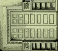 An illustration from Millwork catalogue : makers of the original patent dowelled doors, sash, blinds, fine interior finish, store and office fixtures, bank counters, dealers in lumber, etc (1904)