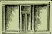 An illustration from Millwork catalogue : makers of the original patent dowelled doors, sash, blinds, fine interior finish, store and office fixtures, bank counters, dealers in lumber, etc (1904)