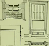 An illustration from Millwork catalogue : makers of the original patent dowelled doors, sash, blinds, fine interior finish, store and office fixtures, bank counters, dealers in lumber, etc (1904)