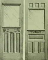 An illustration from Millwork catalogue : makers of the original patent dowelled doors, sash, blinds, fine interior finish, store and office fixtures, bank counters, dealers in lumber, etc (1904)