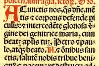 An illustration from Missale romanum ordinarium. : Misale romanum nuper adoptatum co[m]modu[m] quoru[m]cu[m]q[ue] sacerdotu[m] summa diligentia distinctu[m]: atq[ue] ita ex nouo ordine digestu[m] vt apposit[is] introitib[us], gradualib[us], offertorijs [et] co[m]munionibus o[mn]es miss[a]e sint in suis loc[is] integre. In quo etia[m] adiunct[a]e sunt mult[a]e miss[a]e uou[a]e [sic], [et] alia plurima sup[er]addita, q[uae] in missalib[us] hacten[us] i[m]p[re]ssis d[e]sideraba[n]tur. 1561 (1561)