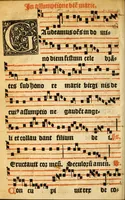 An illustration from Misse familiares cum suis ca[n]tibu[us] angelicis nuperrime ad vngue[m] recognite : nam pleraq[ue] in vetustiorib[us] exe[m]plarib[us] truncata, in hac nouissima recognitione reintegrata sunt sicuti precipue in intonationibus Psalmorum videre est. Misse sole[n]niores toti[us] anni, nuperrime ad vngue[m] recognite. Communes prose totius anni nouissime emendate (1526)