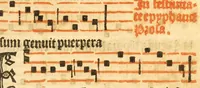 An illustration from Misse familiares cum suis ca[n]tibu[us] angelicis nuperrime ad vngue[m] recognite : nam pleraq[ue] in vetustiorib[us] exe[m]plarib[us] truncata, in hac nouissima recognitione reintegrata sunt sicuti precipue in intonationibus Psalmorum videre est. Misse sole[n]niores toti[us] anni, nuperrime ad vngue[m] recognite. Communes prose totius anni nouissime emendate (1526)