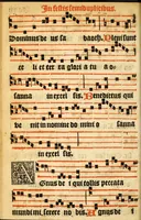 An illustration from Misse familiares cum suis ca[n]tibu[us] angelicis nuperrime ad vngue[m] recognite : nam pleraq[ue] in vetustiorib[us] exe[m]plarib[us] truncata, in hac nouissima recognitione reintegrata sunt sicuti precipue in intonationibus Psalmorum videre est. Misse sole[n]niores toti[us] anni, nuperrime ad vngue[m] recognite. Communes prose totius anni nouissime emendate (1526)