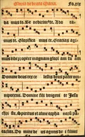 An illustration from Misse familiares cum suis ca[n]tibu[us] angelicis nuperrime ad vngue[m] recognite : nam pleraq[ue] in vetustiorib[us] exe[m]plarib[us] truncata, in hac nouissima recognitione reintegrata sunt sicuti precipue in intonationibus Psalmorum videre est. Misse sole[n]niores toti[us] anni, nuperrime ad vngue[m] recognite. Communes prose totius anni nouissime emendate (1526)