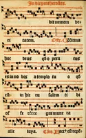An illustration from Misse familiares cum suis ca[n]tibu[us] angelicis nuperrime ad vngue[m] recognite : nam pleraq[ue] in vetustiorib[us] exe[m]plarib[us] truncata, in hac nouissima recognitione reintegrata sunt sicuti precipue in intonationibus Psalmorum videre est. Misse sole[n]niores toti[us] anni, nuperrime ad vngue[m] recognite. Communes prose totius anni nouissime emendate (1526)