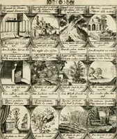 Picture 57 of 181 from M. Laurentii Wolfgangi Woyttens Emblematischer Parnassus : worauf die Musen, ihre Blumen-Lese, zu allerhand Freuden und Trauer-Kräntzen halten : um, den Lob-werthen Tugend-Chor, durch angenehme Rosen : hergegen, das ungezähmte Laster-Thun, mit wildem Dorn- und Distel-Flor, zu krönen : nach specialem Verlangen, in einem Gefilde, von funffzehen Hundert in dreyen verschiedlichen Theilen verfassten .. (1727), leaf 100