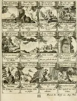 Picture 58 of 181 from M. Laurentii Wolfgangi Woyttens Emblematischer Parnassus : worauf die Musen, ihre Blumen-Lese, zu allerhand Freuden und Trauer-Kräntzen halten : um, den Lob-werthen Tugend-Chor, durch angenehme Rosen : hergegen, das ungezähmte Laster-Thun, mit wildem Dorn- und Distel-Flor, zu krönen : nach specialem Verlangen, in einem Gefilde, von funffzehen Hundert in dreyen verschiedlichen Theilen verfassten .. (1727), leaf 102