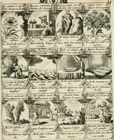 Picture 59 of 181 from M. Laurentii Wolfgangi Woyttens Emblematischer Parnassus : worauf die Musen, ihre Blumen-Lese, zu allerhand Freuden und Trauer-Kräntzen halten : um, den Lob-werthen Tugend-Chor, durch angenehme Rosen : hergegen, das ungezähmte Laster-Thun, mit wildem Dorn- und Distel-Flor, zu krönen : nach specialem Verlangen, in einem Gefilde, von funffzehen Hundert in dreyen verschiedlichen Theilen verfassten .. (1727), leaf 104