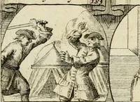 An illustration from M. Laurentii Wolfgangi Woyttens Emblematischer Parnassus : worauf die Musen, ihre Blumen-Lese, zu allerhand Freuden und Trauer-Kräntzen halten : um, den Lob-werthen Tugend-Chor, durch angenehme Rosen : hergegen, das ungezähmte Laster-Thun, mit wildem Dorn- und Distel-Flor, zu krönen : nach specialem Verlangen, in einem Gefilde, von funffzehen Hundert in dreyen verschiedlichen Theilen verfassten .. (1727)