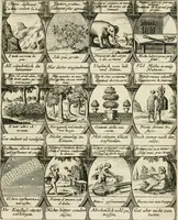 Picture 97 of 181 from M. Laurentii Wolfgangi Woyttens Emblematischer Parnassus : worauf die Musen, ihre Blumen-Lese, zu allerhand Freuden und Trauer-Kräntzen halten : um, den Lob-werthen Tugend-Chor, durch angenehme Rosen : hergegen, das ungezähmte Laster-Thun, mit wildem Dorn- und Distel-Flor, zu krönen : nach specialem Verlangen, in einem Gefilde, von funffzehen Hundert in dreyen verschiedlichen Theilen verfassten .. (1727), leaf 144