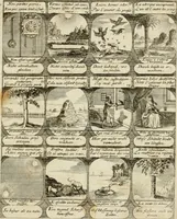 An illustration from M. Laurentii Wolfgangi Woyttens Emblematischer Parnassus : worauf die Musen, ihre Blumen-Lese, zu allerhand Freuden und Trauer-Kräntzen halten : um, den Lob-werthen Tugend-Chor, durch angenehme Rosen : hergegen, das ungezähmte Laster-Thun, mit wildem Dorn- und Distel-Flor, zu krönen : nach specialem Verlangen, in einem Gefilde, von funffzehen Hundert in dreyen verschiedlichen Theilen verfassten .. (1727)