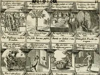 Picture 135 of 181 from M. Laurentii Wolfgangi Woyttens Emblematischer Parnassus : worauf die Musen, ihre Blumen-Lese, zu allerhand Freuden und Trauer-Kräntzen halten : um, den Lob-werthen Tugend-Chor, durch angenehme Rosen : hergegen, das ungezähmte Laster-Thun, mit wildem Dorn- und Distel-Flor, zu krönen : nach specialem Verlangen, in einem Gefilde, von funffzehen Hundert in dreyen verschiedlichen Theilen verfassten .. (1727), leaf 210