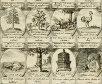 Picture 22 of 181 from M. Laurentii Wolfgangi Woyttens Emblematischer Parnassus : worauf die Musen, ihre Blumen-Lese, zu allerhand Freuden und Trauer-Kräntzen halten : um, den Lob-werthen Tugend-Chor, durch angenehme Rosen : hergegen, das ungezähmte Laster-Thun, mit wildem Dorn- und Distel-Flor, zu krönen : nach specialem Verlangen, in einem Gefilde, von funffzehen Hundert in dreyen verschiedlichen Theilen verfassten .. (1727), leaf 44