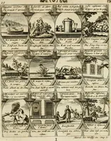 Picture 32 of 181 from M. Laurentii Wolfgangi Woyttens Emblematischer Parnassus : worauf die Musen, ihre Blumen-Lese, zu allerhand Freuden und Trauer-Kräntzen halten : um, den Lob-werthen Tugend-Chor, durch angenehme Rosen : hergegen, das ungezähmte Laster-Thun, mit wildem Dorn- und Distel-Flor, zu krönen : nach specialem Verlangen, in einem Gefilde, von funffzehen Hundert in dreyen verschiedlichen Theilen verfassten .. (1727), leaf 64