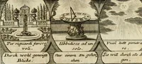 Picture 41 of 181 from M. Laurentii Wolfgangi Woyttens Emblematischer Parnassus : worauf die Musen, ihre Blumen-Lese, zu allerhand Freuden und Trauer-Kräntzen halten : um, den Lob-werthen Tugend-Chor, durch angenehme Rosen : hergegen, das ungezähmte Laster-Thun, mit wildem Dorn- und Distel-Flor, zu krönen : nach specialem Verlangen, in einem Gefilde, von funffzehen Hundert in dreyen verschiedlichen Theilen verfassten .. (1727), leaf 76