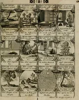 Picture 23 of 42 from M. Laurentii Wolfgangi Woyttens Emblematischer Parnassus : worauf die Musen, ihre Blumen-lese zu allerhand Freuden und Trauer-kränken halten. Um den Lob-werthen Tugend-chor durch angenehme rosen hergegen das ungezähmte Laster-thun mit wildem Dorn- und Distel-flor zu krönen (1727), leaf 52