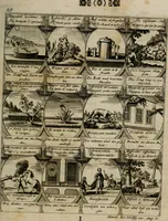 Picture 28 of 42 from M. Laurentii Wolfgangi Woyttens Emblematischer Parnassus : worauf die Musen, ihre Blumen-lese zu allerhand Freuden und Trauer-kränken halten. Um den Lob-werthen Tugend-chor durch angenehme rosen hergegen das ungezähmte Laster-thun mit wildem Dorn- und Distel-flor zu krönen (1727), leaf 62