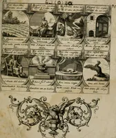 An illustration from M. Laurentii Wolfgangi Woyttens Emblematischer Parnassus : worauf die Musen, ihre Blumen-lese zu allerhand Freuden und Trauer-kränken halten. Um den Lob-werthen Tugend-chor durch angenehme rosen hergegen das ungezähmte Laster-thun mit wildem Dorn- und Distel-flor zu krönen (1727)