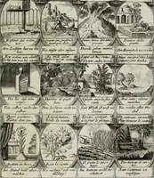 Picture 52 of 156 from M. Laurentii Wolfgangi Woyttens Emblematischer Parnassus : worauf die Musen, ihre Blumen-lese zu allerhand Freuden und Trauer-kränken halten. Um den Lob-werthen Tugend-chor durch angenehme rosen hergegen das ungezähmte Laster-thun mit wildem Dorn- und Distel-flor zu krönen (1727), leaf 102