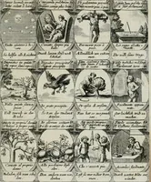 An illustration from M. Laurentii Wolfgangi Woyttens Emblematischer Parnassus : worauf die Musen, ihre Blumen-lese zu allerhand Freuden und Trauer-kränken halten. Um den Lob-werthen Tugend-chor durch angenehme rosen hergegen das ungezähmte Laster-thun mit wildem Dorn- und Distel-flor zu krönen (1727)