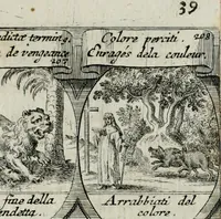 Picture 77 of 156 from M. Laurentii Wolfgangi Woyttens Emblematischer Parnassus : worauf die Musen, ihre Blumen-lese zu allerhand Freuden und Trauer-kränken halten. Um den Lob-werthen Tugend-chor durch angenehme rosen hergegen das ungezähmte Laster-thun mit wildem Dorn- und Distel-flor zu krönen (1727), leaf 132