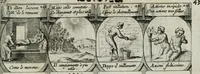 An illustration from M. Laurentii Wolfgangi Woyttens Emblematischer Parnassus : worauf die Musen, ihre Blumen-lese zu allerhand Freuden und Trauer-kränken halten. Um den Lob-werthen Tugend-chor durch angenehme rosen hergegen das ungezähmte Laster-thun mit wildem Dorn- und Distel-flor zu krönen (1727)