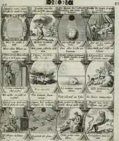 Picture 85 of 156 from M. Laurentii Wolfgangi Woyttens Emblematischer Parnassus : worauf die Musen, ihre Blumen-lese zu allerhand Freuden und Trauer-kränken halten. Um den Lob-werthen Tugend-chor durch angenehme rosen hergegen das ungezähmte Laster-thun mit wildem Dorn- und Distel-flor zu krönen (1727), leaf 144