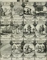 Picture 86 of 156 from M. Laurentii Wolfgangi Woyttens Emblematischer Parnassus : worauf die Musen, ihre Blumen-lese zu allerhand Freuden und Trauer-kränken halten. Um den Lob-werthen Tugend-chor durch angenehme rosen hergegen das ungezähmte Laster-thun mit wildem Dorn- und Distel-flor zu krönen (1727), leaf 146