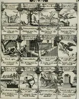 Picture 88 of 156 from M. Laurentii Wolfgangi Woyttens Emblematischer Parnassus : worauf die Musen, ihre Blumen-lese zu allerhand Freuden und Trauer-kränken halten. Um den Lob-werthen Tugend-chor durch angenehme rosen hergegen das ungezähmte Laster-thun mit wildem Dorn- und Distel-flor zu krönen (1727), leaf 150