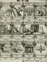 An illustration from M. Laurentii Wolfgangi Woyttens Emblematischer Parnassus : worauf die Musen, ihre Blumen-lese zu allerhand Freuden und Trauer-kränken halten. Um den Lob-werthen Tugend-chor durch angenehme rosen hergegen das ungezähmte Laster-thun mit wildem Dorn- und Distel-flor zu krönen (1727)