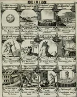Picture 102 of 156 from M. Laurentii Wolfgangi Woyttens Emblematischer Parnassus : worauf die Musen, ihre Blumen-lese zu allerhand Freuden und Trauer-kränken halten. Um den Lob-werthen Tugend-chor durch angenehme rosen hergegen das ungezähmte Laster-thun mit wildem Dorn- und Distel-flor zu krönen (1727), leaf 178