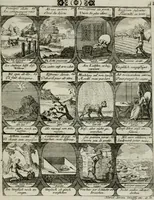 An illustration from M. Laurentii Wolfgangi Woyttens Emblematischer Parnassus : worauf die Musen, ihre Blumen-lese zu allerhand Freuden und Trauer-kränken halten. Um den Lob-werthen Tugend-chor durch angenehme rosen hergegen das ungezähmte Laster-thun mit wildem Dorn- und Distel-flor zu krönen (1727)