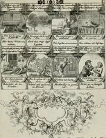An illustration from M. Laurentii Wolfgangi Woyttens Emblematischer Parnassus : worauf die Musen, ihre Blumen-lese zu allerhand Freuden und Trauer-kränken halten. Um den Lob-werthen Tugend-chor durch angenehme rosen hergegen das ungezähmte Laster-thun mit wildem Dorn- und Distel-flor zu krönen (1727)