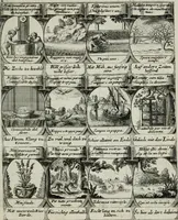 Picture 107 of 156 from M. Laurentii Wolfgangi Woyttens Emblematischer Parnassus : worauf die Musen, ihre Blumen-lese zu allerhand Freuden und Trauer-kränken halten. Um den Lob-werthen Tugend-chor durch angenehme rosen hergegen das ungezähmte Laster-thun mit wildem Dorn- und Distel-flor zu krönen (1727), leaf 188