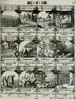 An illustration from M. Laurentii Wolfgangi Woyttens Emblematischer Parnassus : worauf die Musen, ihre Blumen-lese zu allerhand Freuden und Trauer-kränken halten. Um den Lob-werthen Tugend-chor durch angenehme rosen hergegen das ungezähmte Laster-thun mit wildem Dorn- und Distel-flor zu krönen (1727)
