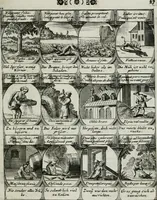An illustration from M. Laurentii Wolfgangi Woyttens Emblematischer Parnassus : worauf die Musen, ihre Blumen-lese zu allerhand Freuden und Trauer-kränken halten. Um den Lob-werthen Tugend-chor durch angenehme rosen hergegen das ungezähmte Laster-thun mit wildem Dorn- und Distel-flor zu krönen (1727)