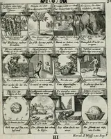 Picture 121 of 156 from M. Laurentii Wolfgangi Woyttens Emblematischer Parnassus : worauf die Musen, ihre Blumen-lese zu allerhand Freuden und Trauer-kränken halten. Um den Lob-werthen Tugend-chor durch angenehme rosen hergegen das ungezähmte Laster-thun mit wildem Dorn- und Distel-flor zu krönen (1727), leaf 212