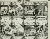 An illustration from M. Laurentii Wolfgangi Woyttens Emblematischer Parnassus : worauf die Musen, ihre Blumen-lese zu allerhand Freuden und Trauer-kränken halten. Um den Lob-werthen Tugend-chor durch angenehme rosen hergegen das ungezähmte Laster-thun mit wildem Dorn- und Distel-flor zu krönen (1727)