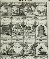 Picture 126 of 156 from M. Laurentii Wolfgangi Woyttens Emblematischer Parnassus : worauf die Musen, ihre Blumen-lese zu allerhand Freuden und Trauer-kränken halten. Um den Lob-werthen Tugend-chor durch angenehme rosen hergegen das ungezähmte Laster-thun mit wildem Dorn- und Distel-flor zu krönen (1727), leaf 220
