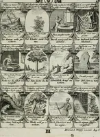 Picture 132 of 156 from M. Laurentii Wolfgangi Woyttens Emblematischer Parnassus : worauf die Musen, ihre Blumen-lese zu allerhand Freuden und Trauer-kränken halten. Um den Lob-werthen Tugend-chor durch angenehme rosen hergegen das ungezähmte Laster-thun mit wildem Dorn- und Distel-flor zu krönen (1727), leaf 230