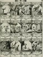 An illustration from M. Laurentii Wolfgangi Woyttens Emblematischer Parnassus : worauf die Musen, ihre Blumen-lese zu allerhand Freuden und Trauer-kränken halten. Um den Lob-werthen Tugend-chor durch angenehme rosen hergegen das ungezähmte Laster-thun mit wildem Dorn- und Distel-flor zu krönen (1727)