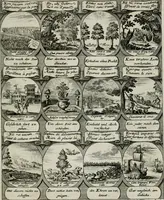 Picture 13 of 156 from M. Laurentii Wolfgangi Woyttens Emblematischer Parnassus : worauf die Musen, ihre Blumen-lese zu allerhand Freuden und Trauer-kränken halten. Um den Lob-werthen Tugend-chor durch angenehme rosen hergegen das ungezähmte Laster-thun mit wildem Dorn- und Distel-flor zu krönen (1727), leaf 34