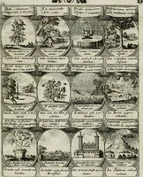 An illustration from M. Laurentii Wolfgangi Woyttens Emblematischer Parnassus : worauf die Musen, ihre Blumen-lese zu allerhand Freuden und Trauer-kränken halten. Um den Lob-werthen Tugend-chor durch angenehme rosen hergegen das ungezähmte Laster-thun mit wildem Dorn- und Distel-flor zu krönen (1727)