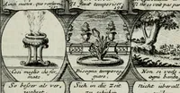 Picture 17 of 156 from M. Laurentii Wolfgangi Woyttens Emblematischer Parnassus : worauf die Musen, ihre Blumen-lese zu allerhand Freuden und Trauer-kränken halten. Um den Lob-werthen Tugend-chor durch angenehme rosen hergegen das ungezähmte Laster-thun mit wildem Dorn- und Distel-flor zu krönen (1727), leaf 42
