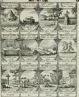 An illustration from M. Laurentii Wolfgangi Woyttens Emblematischer Parnassus : worauf die Musen, ihre Blumen-lese zu allerhand Freuden und Trauer-kränken halten. Um den Lob-werthen Tugend-chor durch angenehme rosen hergegen das ungezähmte Laster-thun mit wildem Dorn- und Distel-flor zu krönen (1727)