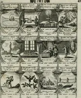 An illustration from M. Laurentii Wolfgangi Woyttens Emblematischer Parnassus : worauf die Musen, ihre Blumen-lese zu allerhand Freuden und Trauer-kränken halten. Um den Lob-werthen Tugend-chor durch angenehme rosen hergegen das ungezähmte Laster-thun mit wildem Dorn- und Distel-flor zu krönen (1727)